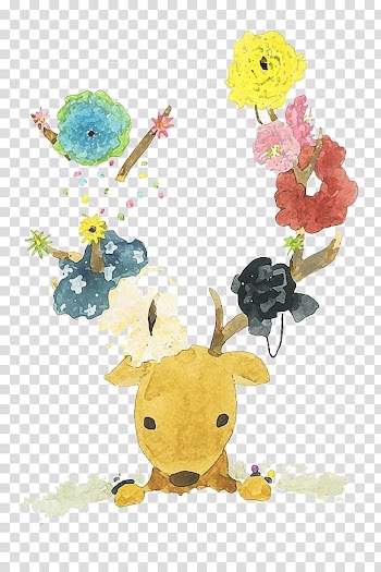 Deer Creative Watercolor Watercolor painting, Decorative deer horn transparent background PNG clipart
