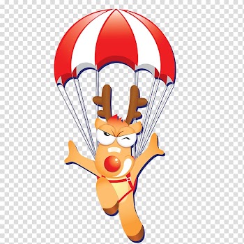 Deer Elk Christmas Santa Claus Illustration, Skydiving deer transparent background PNG clipart