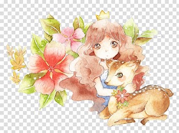 Deer Floral design Illustration, Deer flowers transparent background PNG clipart