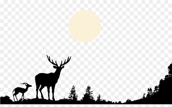 Deer Nature Wildlife Clip art - Hand-painted black and white silhouette deer hilltop forest moon 