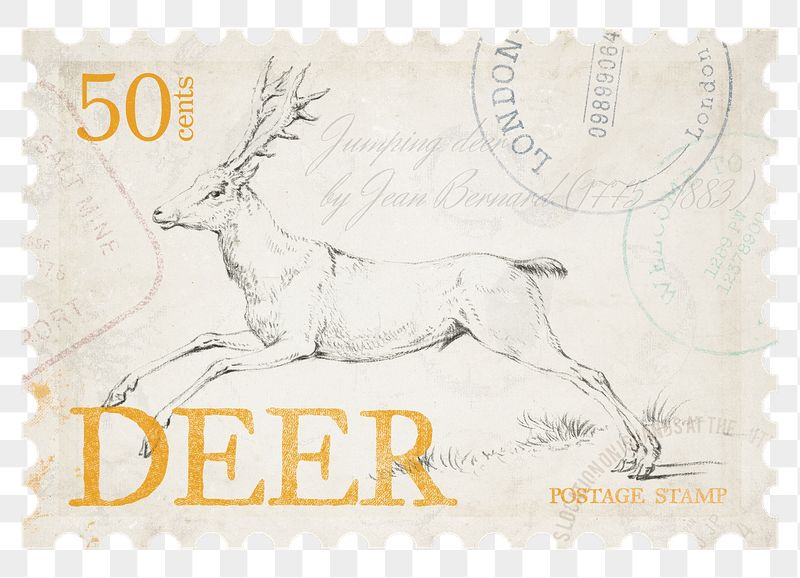 Deer png post stamp, ephemera | Free PNG - rawpixel
