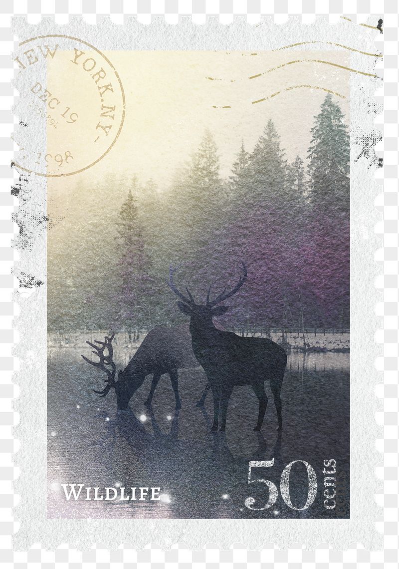 Deer png post stamp, ephemera | Free PNG - rawpixel