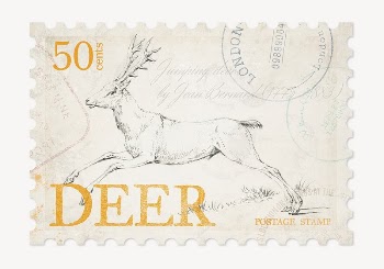 Deer postage stamp, ephemera collage | Free PSD - rawpixel