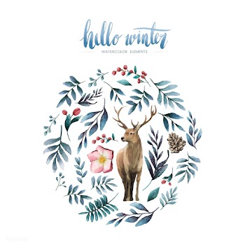 Deer surrounded by winter bloom watercolor ve.. | Free stock vector - 489276