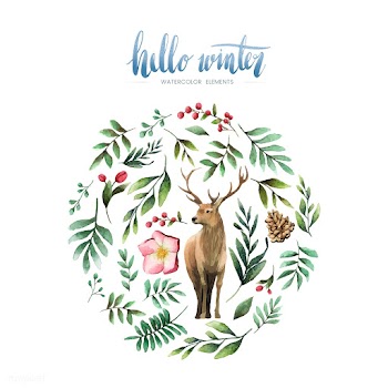 Deer surrounded by winter bloom watercolor ve.. | Free stock vector - 489344
