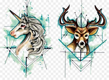Deer Unicorn Watercolor painting - Vector unicorn and deer 