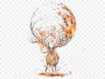 Deer Watercolor painting Drawing Illustration - Autumn deer 