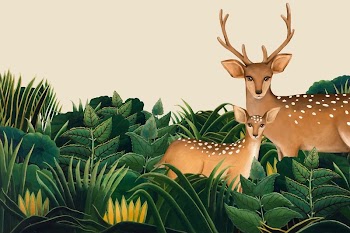 Deer wildlife background, beige drawing | Free Photo Illustration - rawpixel