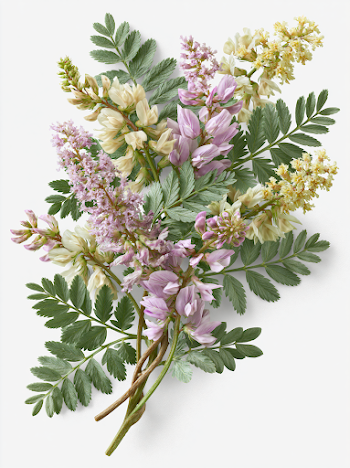 Delicate Astragalus Blooms on White Background