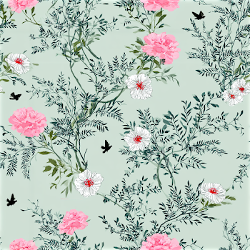 Delicate Botanical Floral Pattern on Soft Mint Background