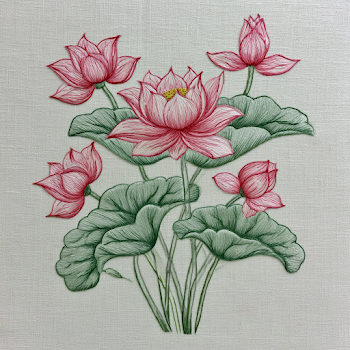 Delicate Botanical Illustration of Pink Lotus Flowers