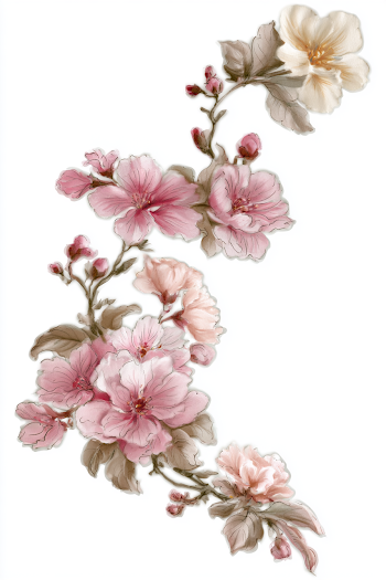 Delicate Botanical Illustration of Slender Flowering Branch