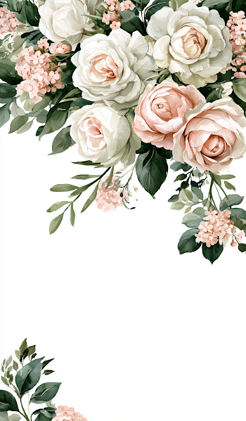 Delicate Botanical Watercolor Illustration of Roses and Greenery