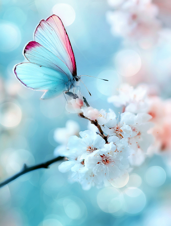 Delicate Butterfly on Spring Blossoms