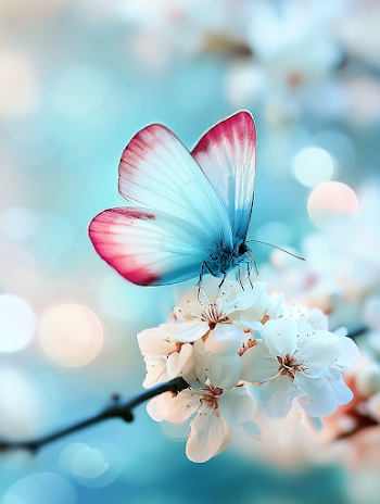 Delicate Butterfly on Spring Blossoms