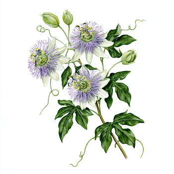 Delicate Climbing Passion Flower Vine Illustration