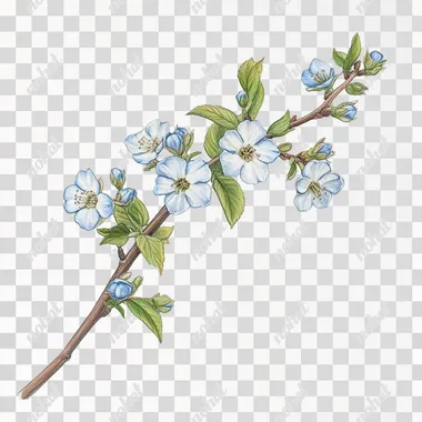 Delicate Curved Branch with Soft Blue Flower Buds