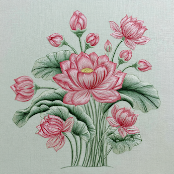 Delicate Embroidered Pink Lotus Bouquet