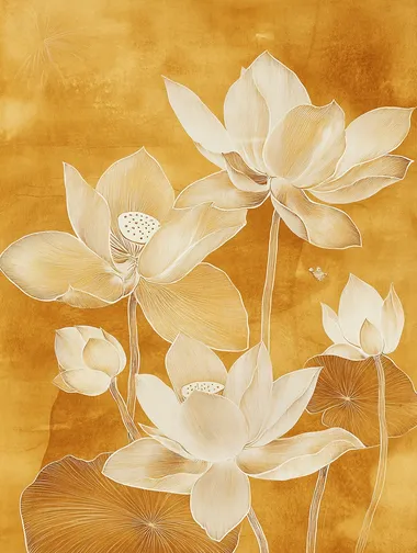 Delicate Etched Lotus Flowers in Yellow and Brown Delicate Etched Lotus Flowers in Yellow and Brown