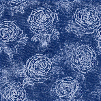 Delicate Floral Embroidery on Denim Fabric