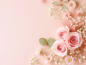 Delicate Floral Flat Lay with Pastel Pink Roses