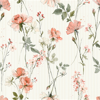 Delicate Floral Watercolor Pattern on Pinstripe