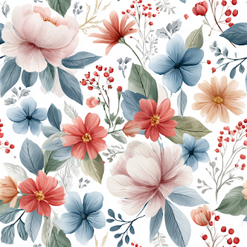Delicate Hand-Painted Floral Pattern on White