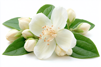 Delicate Jasmine Blossom with Buds and Leaves