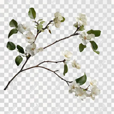 Delicate Pear Blossom Branches with Leaves and Flowers Delicate Pear Blossom Branches with Leaves and Flowers