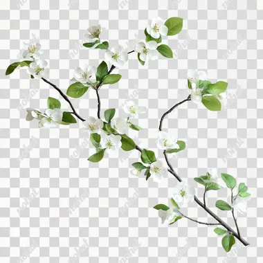 Delicate Pear Blossom Branches with Lush Green Leaves Delicate Pear Blossom Branches with Lush Green Leaves