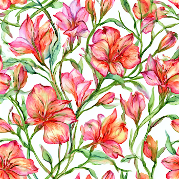 Delicate Pink and Coral Alstroemeria Seamless Pattern