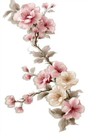 Delicate Pink Blossom Botanical Illustration