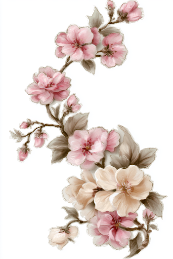 Delicate Pink Blossoms: Vintage Botanical Illustration