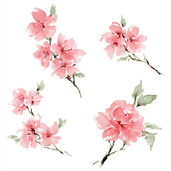 Delicate Pink Botanical Floral Watercolor Illustration