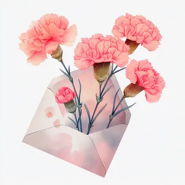 Delicate Pink Carnations in a Pastel Envelope Delicate Pink Carnations in a Pastel Envelope