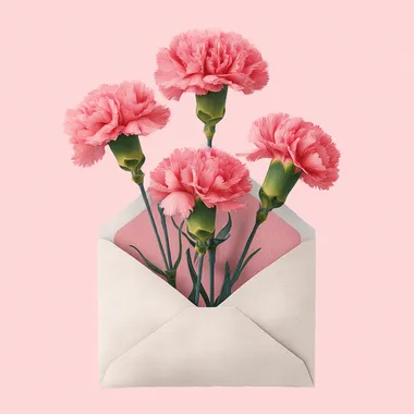 Delicate Pink Carnations in a White Envelope Delicate Pink Carnations in a White Envelope