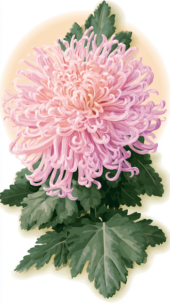 Delicate Pink Chrysanthemum Botanical Illustration