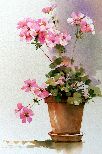 Delicate Pink Geraniums in Terracotta Pot