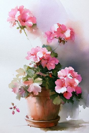 Delicate Pink Geraniums in Terracotta Pot