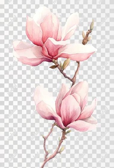Delicate Pink Magnolia Flower Clipart in Watercolor Style Delicate Pink Magnolia Flower Clipart in Watercolor Style