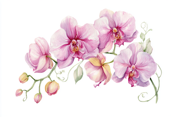 Delicate Pink Orchid Spray Watercolor Illustration