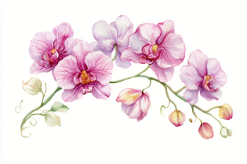 Delicate Pink Orchid Spray Watercolor Illustration
