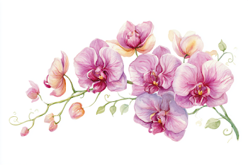 Delicate Pink Orchid Spray Watercolor Illustration