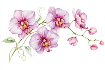 Delicate Pink Orchid Spray Watercolor Illustration