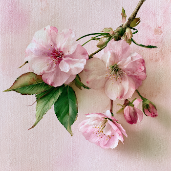 Delicate Pink Sakura Blossoms in Watercolor