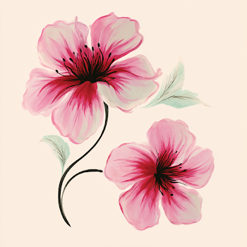 Delicate Pink Wildflowers on Cream Background