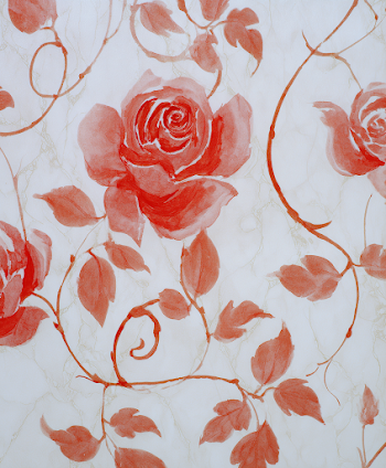 Delicate Red Rose Painting on Rice Paper