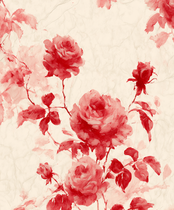 Delicate Red Rose Watercolor on Rice Paper