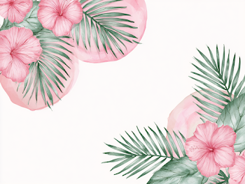 Delicate Tropical Botanical Frame with Hibiscus and Palm Fronds