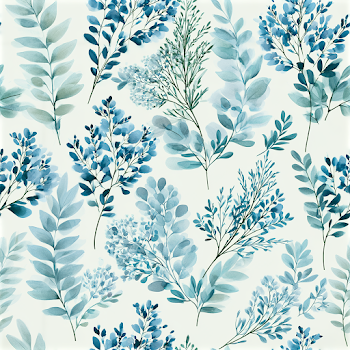 Delicate Watercolor Botanical Pattern in Pastel Blue